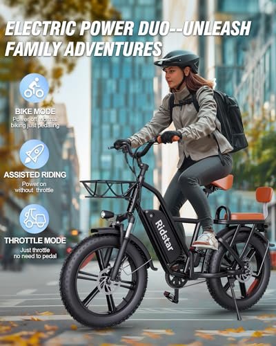 2 Seater Electric Bike for Adults,1500/1000W 30MPH 30-70Miles 48V 15AH Removable Battery Ebike 20" x 4.0 Fat Tire Beach Mountain Commuting Electric Bicycles W/Fork Suspension...