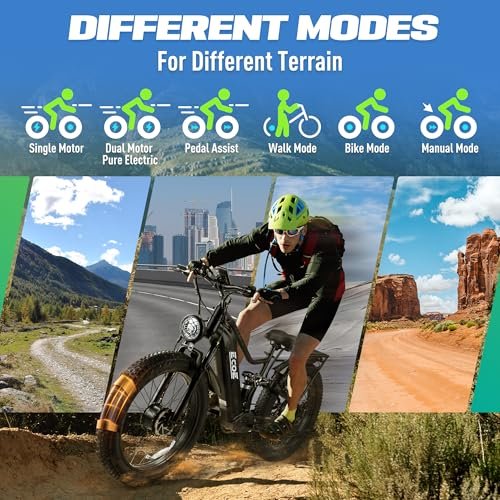 5000W Dual Motor Electric Bike for Adults 52MPH with 60V 32AH Battery, 26x4 Fat Tire All Terrain Ebikes, Full Suspension E Bike, SHM 7-Speed Gear Electric Bicycle 63v-2
