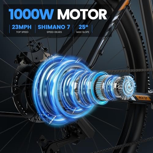 5TH WHEEL Mate Electric Bike for Adults with 1000W Peak Motor and 468WH Removable Battery Ebike, Color LCD Display Commuting Electric Mountain Bike with 7-Speed and Front...