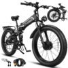Dual:5000W, 2350W Electric Bike Adults 40/30 MPH with 52V 28/23AH Battery, 26 inch Fat Tire Mountain E Bike, Full Suspension Folding Ebike, Shim 7-Speed Gear