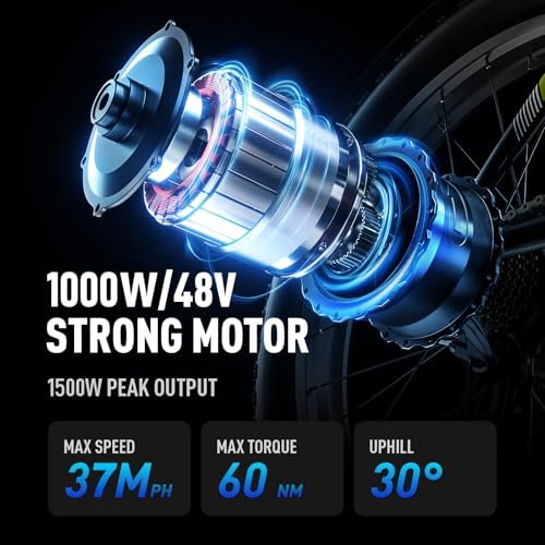 E Bikes for Adults Electric, Peak 1500W/2000W 37MPH Fat Tire Electric Bike for Adults, 48V 17.5AH 840WH Battery, 80 Miles Ebike with 21-Speed Gear ON/Off Road Electric Bicycle...