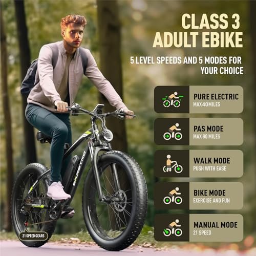 E Bikes for Adults Electric, Peak 1500W/2000W 37MPH Fat Tire Electric Bike for Adults, 48V 17.5AH 840WH Battery, 80 Miles Ebike with 21-Speed Gear ON/Off Road Electric Bicycle...