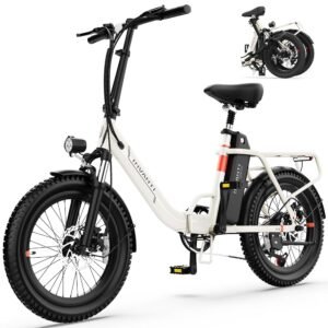 Electric Bike, 20" Fat Tire Step-Thru Electric Bicycle, 900W Peak Motor 45 Miles 20MPH Top Speed, Dual Suspension & 7-Speed Folding Ebike for Adults with Rear Rack