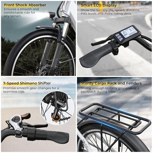 Electric Bike for Adults, 1000W Peak Ebike, 50Miles 21.7MPH Step Thru Electric Bicycle, 26" Commuter E Bikes with 48V Built-in Removable Battery, Adjustable Stem, 7-Speed, Front...