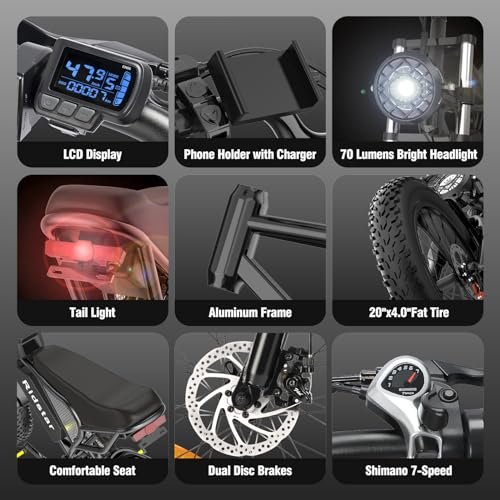 Electric Bike for Adults Q20, 2000/1500W, 37/30MPH,52V 40AH,48V/20AH E-Bike,30-180 Miles Electric Motorcycle, 20" Fat Tire Dirt Bike, UL2849 All Terrain for Mountains, Snow,...