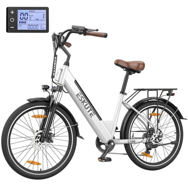 ESKUTE Electric Bike, 500W Peak Motor Adults Ebike, 40 Miles 20MPH Electric Bicycle, 36V 10.4A Removable Battery Electric City Commuter Bike, 7 Speed Front Suspension E-Bike