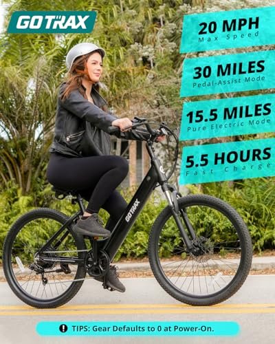 Gotrax 26" Electric Bike, Max Range 30Miles(Pedal-assist1) & 15.5/20Mph Power by 250/350W, 3 Riding Modes & Adjustable Seat, 7-Speed & Front Shock Absorber, Commuter Electric...