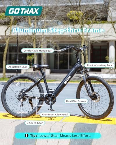 Gotrax 26" Electric Bike, Max Range 30Miles(Pedal-assist1) & 15.5/20Mph Power by 250/350W, 3 Riding Modes & Adjustable Seat, 7-Speed & Front Shock Absorber, Commuter Electric...