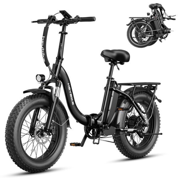 Heybike Ranger Electric Bike for Adults, Peak 1400W Upgraded Motor Ebike, 28MPH [20" Fat Tire All-Terrain] 600Wh Removable Battery Folding Step-Thru E Bike with Front Suspension