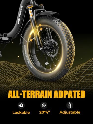 Heybike Ranger Electric Bike for Adults, Peak 1400W Upgraded Motor Ebike, 28MPH [20" Fat Tire All-Terrain] 600Wh Removable Battery Folding Step-Thru E Bike with Front Suspension
