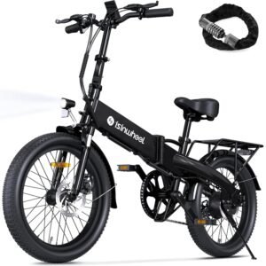 isinwheel U5 Pro Folding Electric Bike for Adults, 800W Brushless Motor, 20MPH Up to 50 Miles, 2-3H Fast Charge, 20" Fat Tire Ebike, 7 Speed Gear, Front Fork Suspension for...