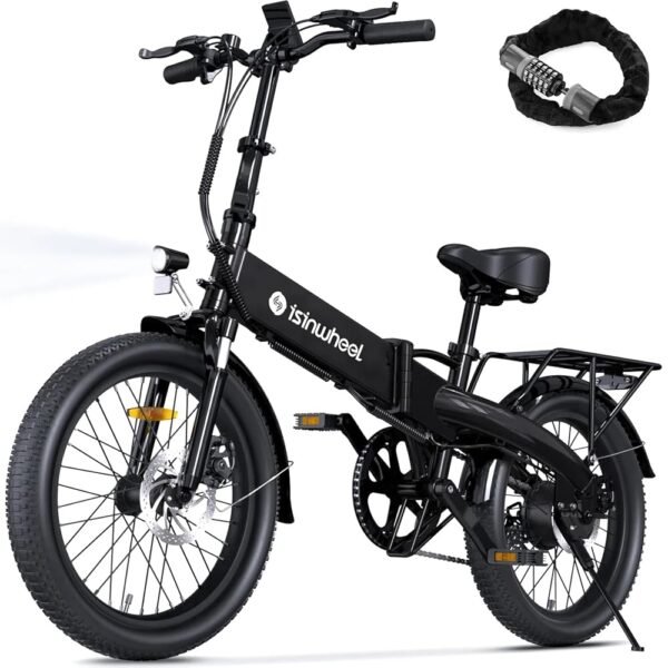 isinwheel U5 Pro Folding Electric Bike for Adults, 800W Brushless Motor, 20MPH Up to 50 Miles, 2-3H Fast Charge, 20" Fat Tire Ebike, 7 Speed Gear, Front Fork Suspension for...
