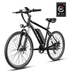 Jasion EB5 Electric Bike for Adults with Peak 500W Brushless Motor, 40Miles 20MPH Commuting Electric Mountain Bike with 360Wh Removable Battery, 7-Speed, 26" Tires and Front...
