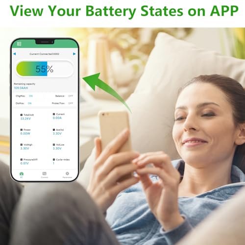 LOSSIGY 48V 100AH Golf Cart LiFePO4 Battery with 48 Volt 10A Lithium Charger, Prefect for RV Solar System, Built in 200A Bluetooth BMS, Peak Current 1000A(3-5s), 10 Yrs Lifespan
