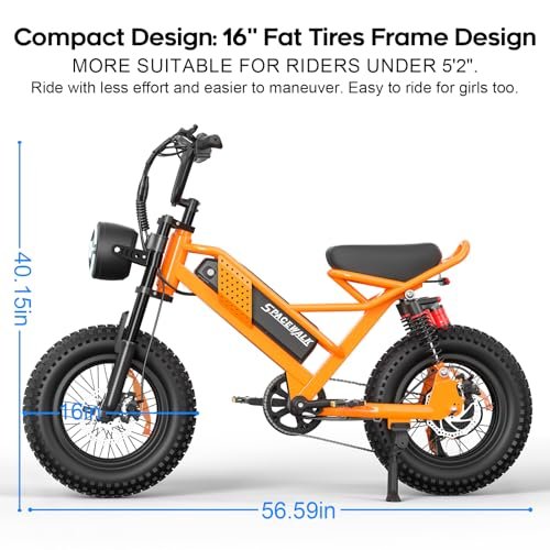 Spacewalk Small Electric Bike,16" Fat Tire Ebike,Compact Design,More Suitable for Riders Under 5'2",and Teenagers, 750W Motor,21.7MPH, Removable 48V/15AH Battery,4 Shock...