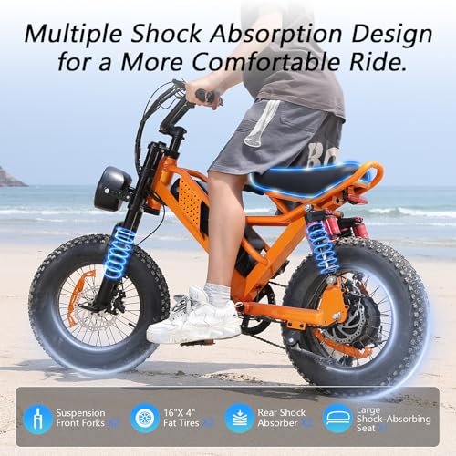Spacewalk Small Electric Bike,16" Fat Tire Ebike,Compact Design,More Suitable for Riders Under 5'2",and Teenagers, 750W Motor,21.7MPH, Removable 48V/15AH Battery,4 Shock...