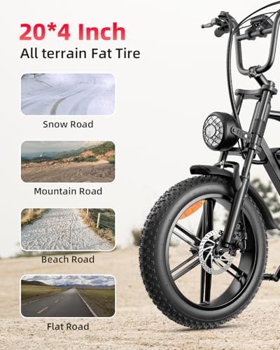 V9-G60 Peak 1500W Ebike, 48V 20Ah(960WH) Removable Battery, 72Miles &32MPH,20" Fat Tire Dirt Bike,7 Speed Gears,Dual Shock Absorber, Adults Electric Bike for Mountains, Snow,...